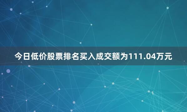 今日低价股票排名买入成交额为111.04万元